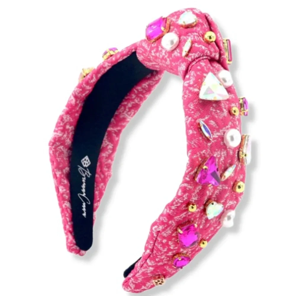 BRIANNA CANNON ADULT SIZE PINK TEXTURED HEADBAND WITH CRYSTALS AND PEARLS